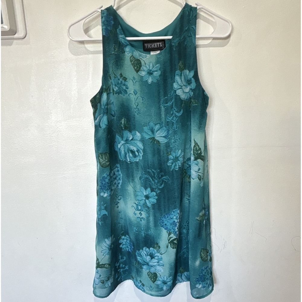 Tickets Girl's Teal Floral Round Neck Sleeveless Tank Size 5/6 T